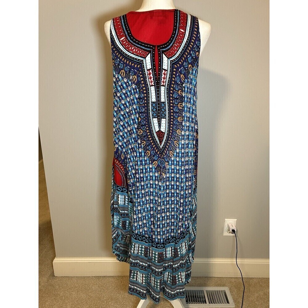 Jessica Taylor Boho Embellish Mixed Media Print Tank Shift Dress Size OS Beachy - Picture 4 of 9